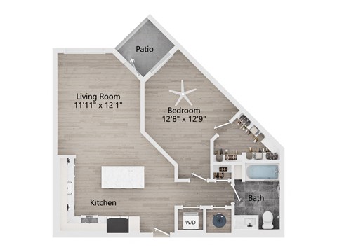 Floor plan for 1 bed, 1 bath, 758 sqft